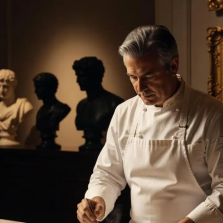 Chef du Bistro du Parc en cuisine, éclairage d’inspiration Renaissance