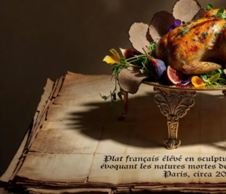 Assiette française au dressage sculptural dans une lumière de galerie