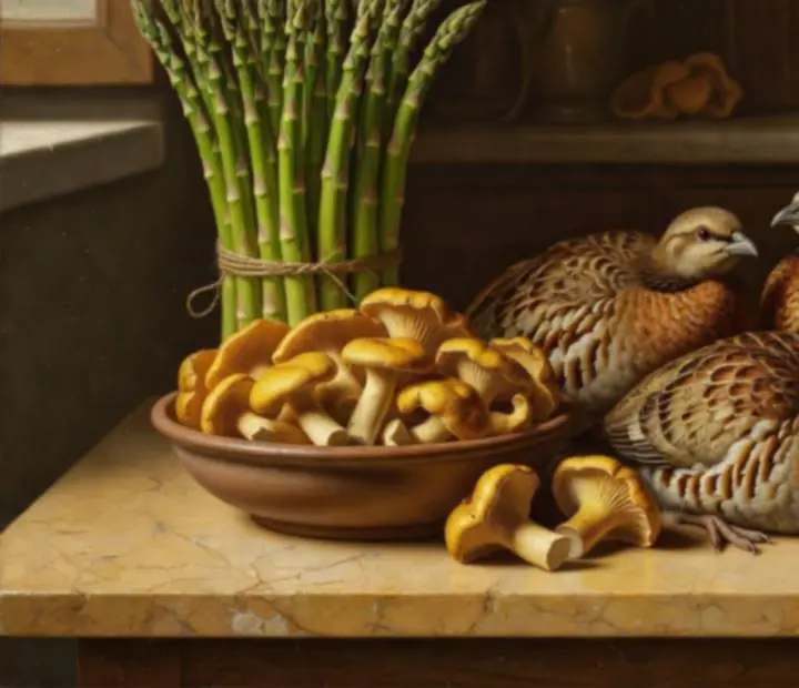 Ingrédients de saison en gros plan, textures végétales et couleurs profondes